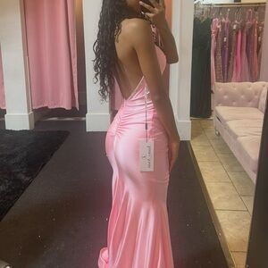 Backless Pink Satin Dress